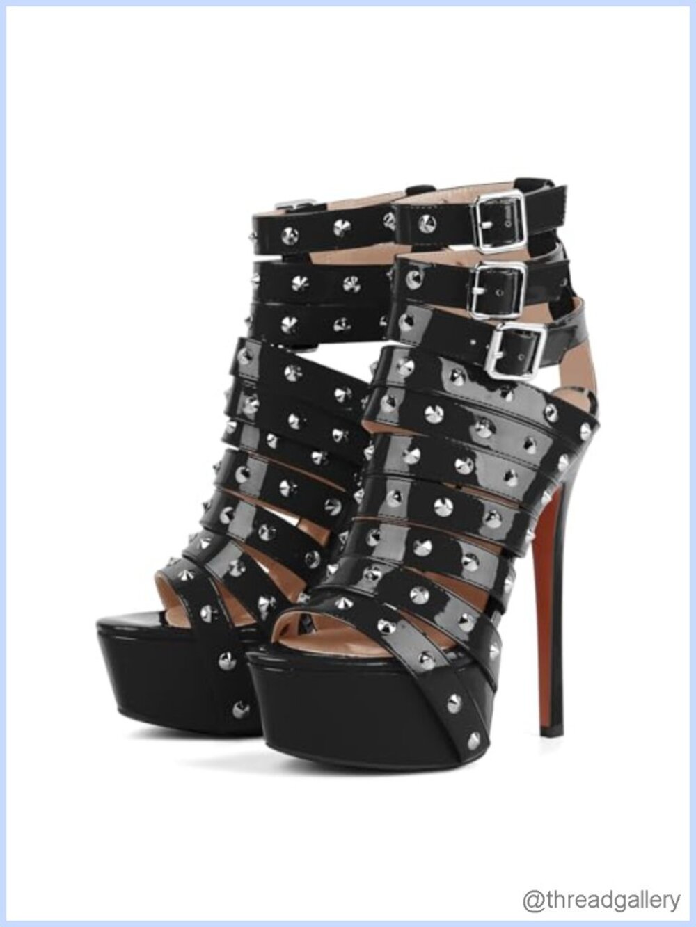 Studded Rivets Straps Platform Stiletto High Heels Punk Buckle Sandals